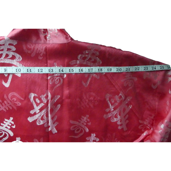 Vtg Asian Print Kimono Japan LARGE Authentic Button Knot Lined 42" Slit Sides - Picture 10 of 13